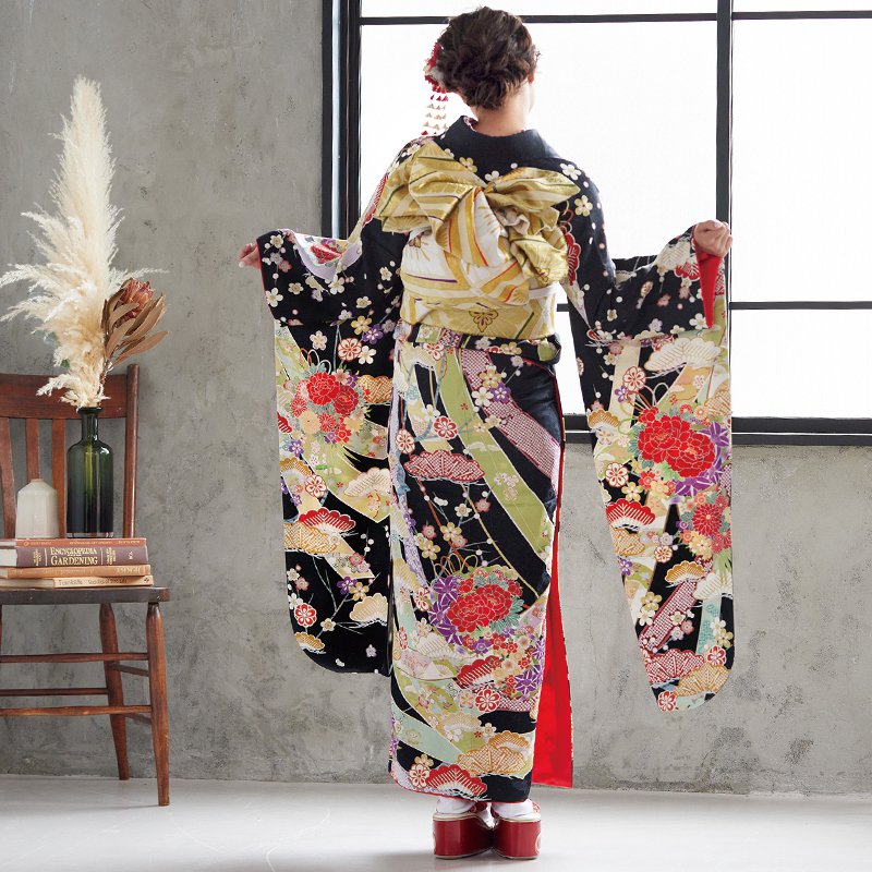 楽天市場】成人式早割クーポン10％オフ【振袖 レンタル】RS493 正絹 黒