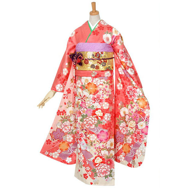 楽天市場】【成人式 振袖 レンタル】RS574 正絹 オレンジピンク 熨斗目