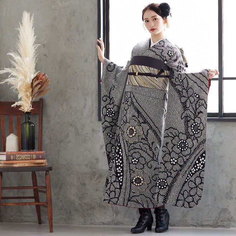 楽天市場】【振袖 レンタル】 結婚式 結納R534 正絹 黒 総絞り金駒桜