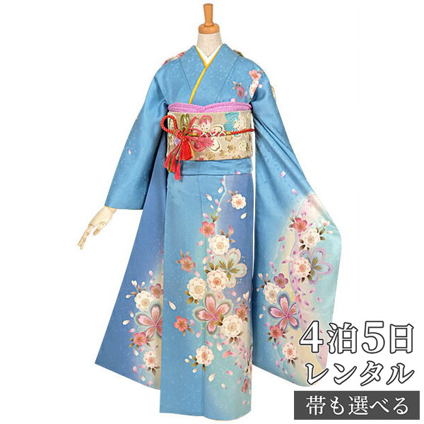 楽天市場】【振袖 レンタル】 結婚式 結納R629 正絹 水色 雪輪に八重桜