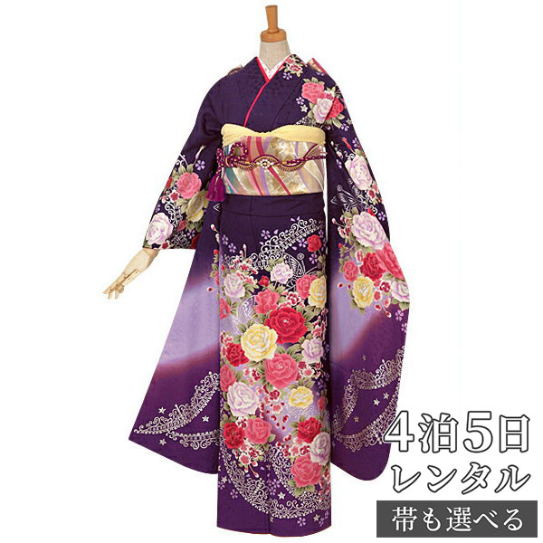 楽天市場】【振袖 レンタル】 結婚式 結納R735 正絹 紫 薔薇とティアラ