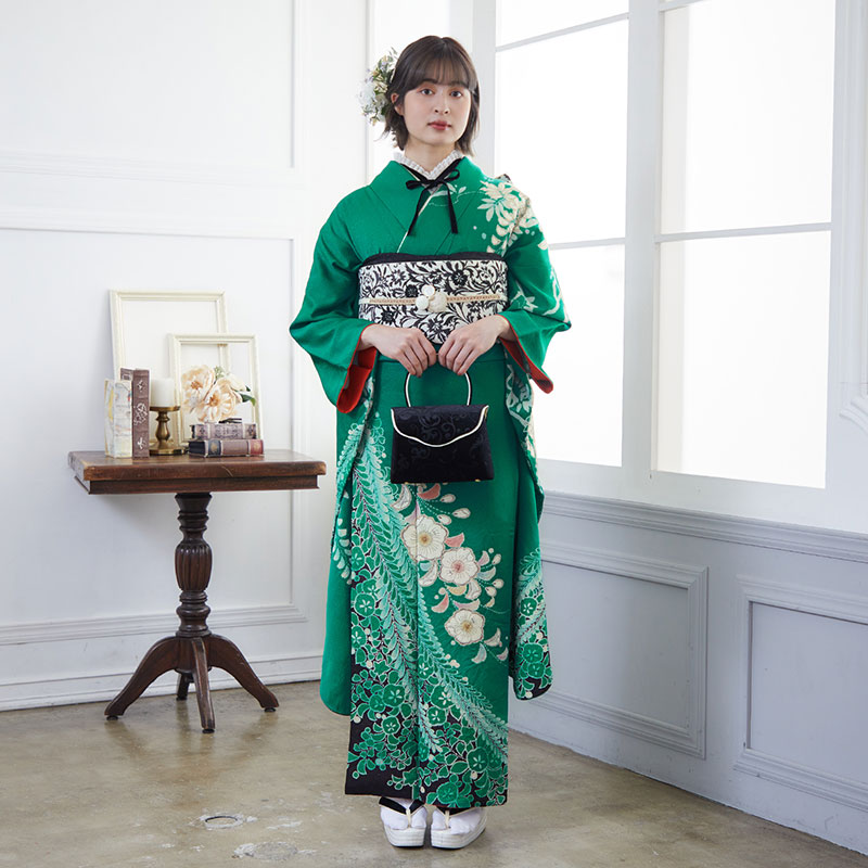 楽天市場】【振袖 レンタル】 結婚式 結納R803 正絹 緑 しだれ藤に
