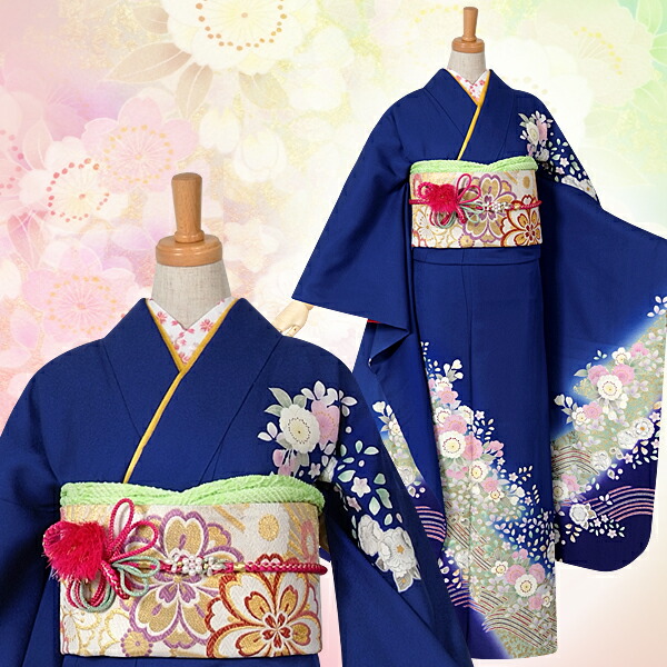 楽天市場】【成人式 振袖 レンタル】RS973 正絹 青 桜と辻が花フル