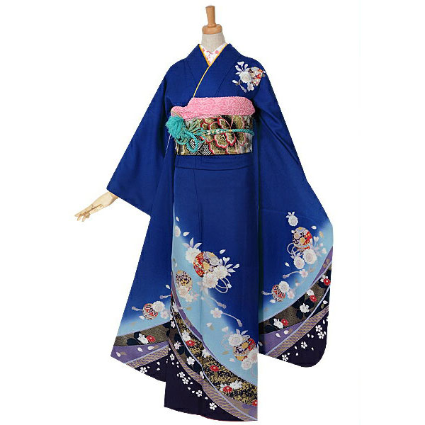 楽天市場】【成人式 振袖 レンタル】RS975 正絹 青 桜に手まりフル
