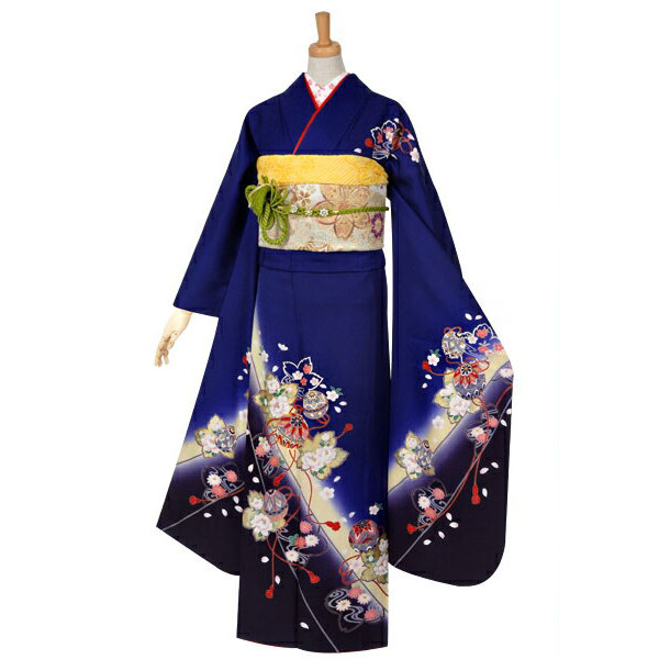 楽天市場】【成人式 振袖 レンタル】RS976 正絹 青 桜流水に手まりフル