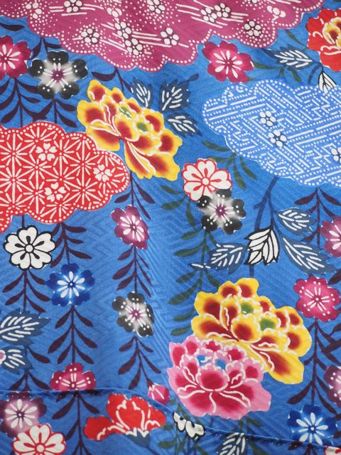 楽天市場】琉球紅型染振袖 青地に花鳥山水柄 仕立て上がり【びんがた