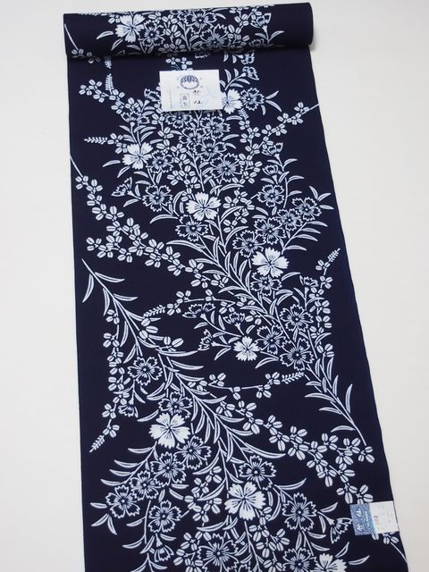 楽天市場】竺仙鑑製浴衣地 綿コーマ 注染染め 撫子と萩 紺地に白【ちく