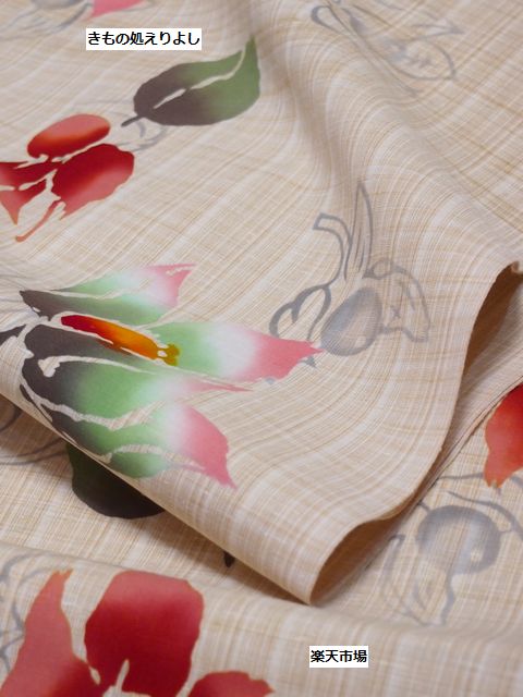 楽天市場】竺仙鑑製浴衣地 玉むし 綿紬 ほおずき文様 ベージュ地【ちく