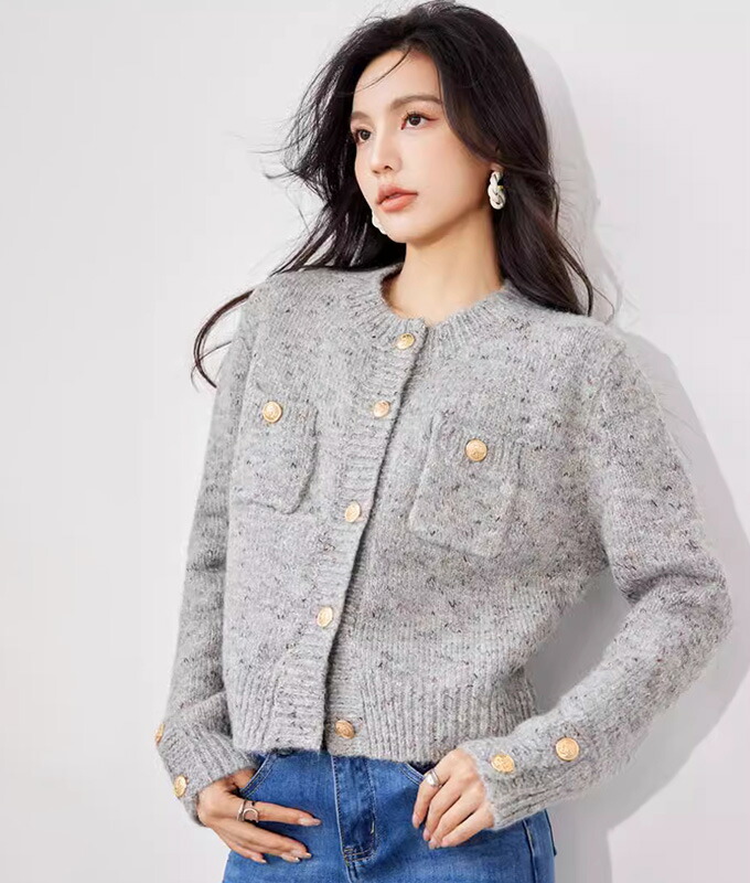 楽天市場】送料無料 ニットカーディガン ニットカーデ 丸首 長袖