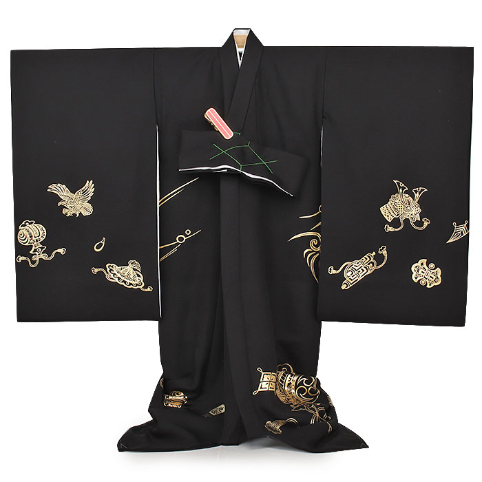 楽天市場】お宮参り 着物 男の子 絹100% 正絹初着 掛け着 産着 黒 金