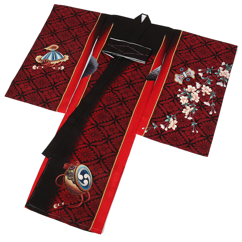 楽天市場】お宮参り 着物 男の子 絹100% 正絹初着 掛け着 産着 黒 赤