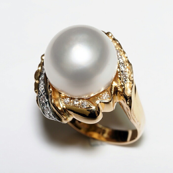 楽天市場】K18 南洋真珠 リング 白蝶パール 指輪 18金イエローゴールド