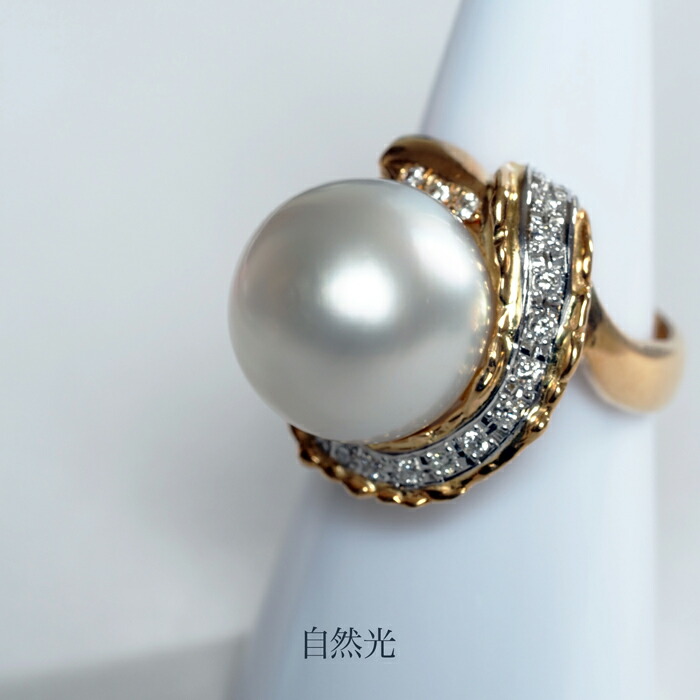 楽天市場】K18 南洋真珠 リング 白蝶パール 指輪 18金イエローゴールド