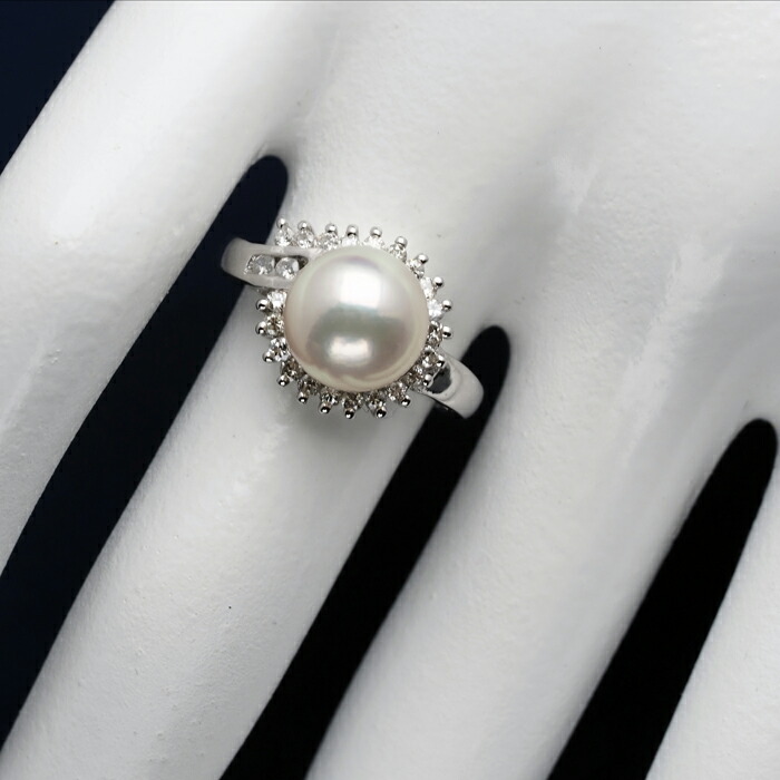 パール デザインリング プラチナ Pt900 本真珠 ダイヤモンド パール