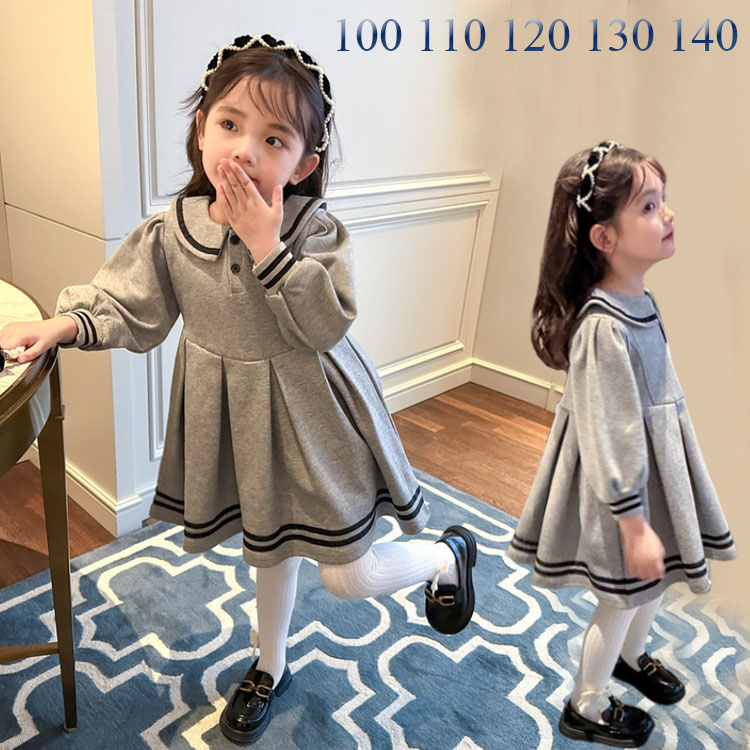 楽天市場】子供服 女の子 ワンピース 長袖 襟付き セーラーワンピース
