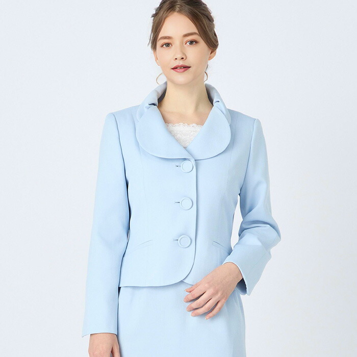 楽天市場】レディーススーツ カラーフォーマルスーツ サックス 水色