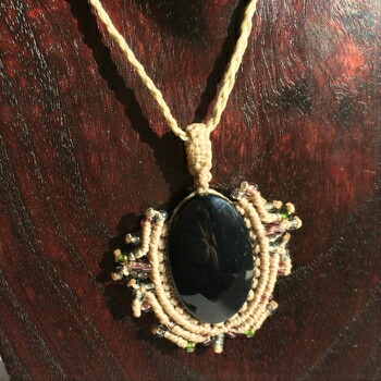 楽天市場】オブシディアンペンダント 黒曜石アクセサリー マクラメ