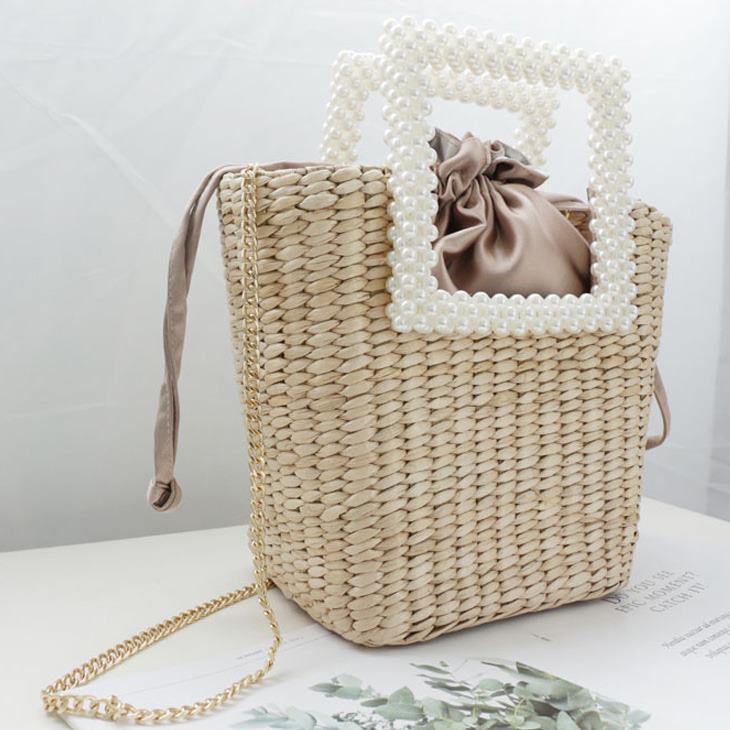 楽天市場】2025年奇跡の再販！パールハンドルかごバッグ 巾着付き