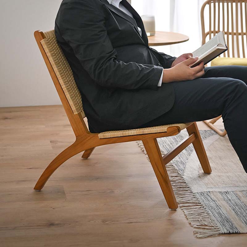 楽天市場】チーク無垢材 ラタン ローチェア ラタンチェア 木製 椅子