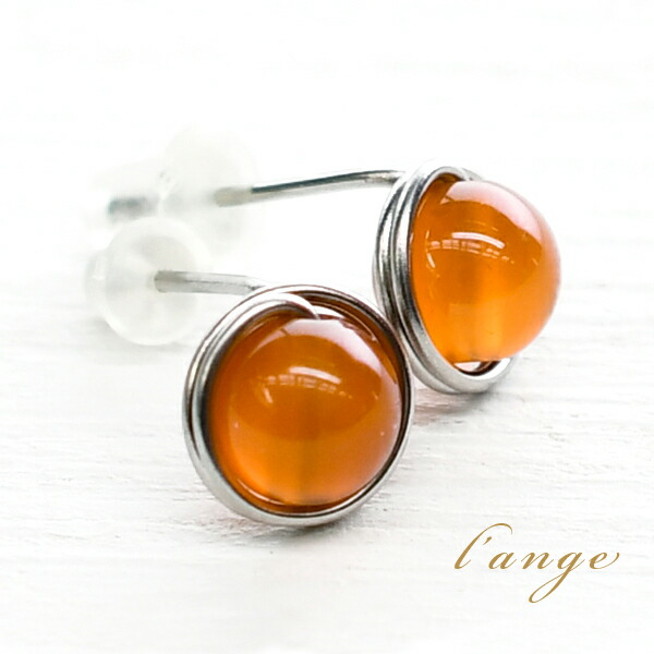 楽天市場】ピアス 純チタン 天然石 カーネリアン オレンジ スタッド