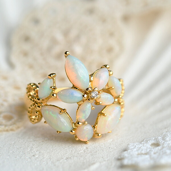 楽天市場】碌山 オパール ダイヤモンド リング フラワー＆バタフライの