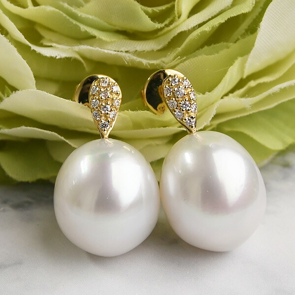 楽天市場】12mm 白蝶真珠 ピアス 鑑別書付き K18 WG YG パヴェピアス