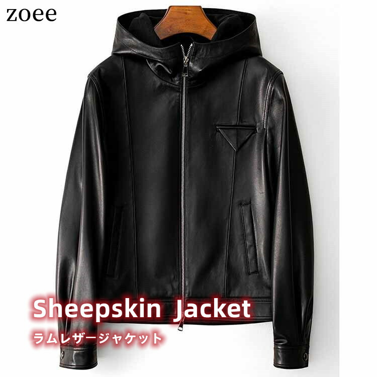 楽天市場】新作フード付きラムレザージャケット レディース 本革 秋冬