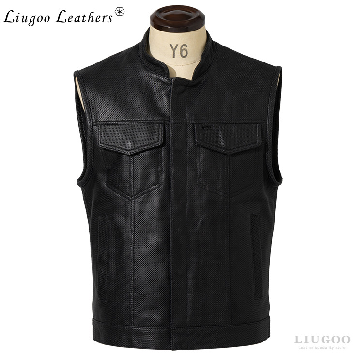 楽天市場】Liugoo Leathers 本革 メッシュレザーバイカーベスト メンズ