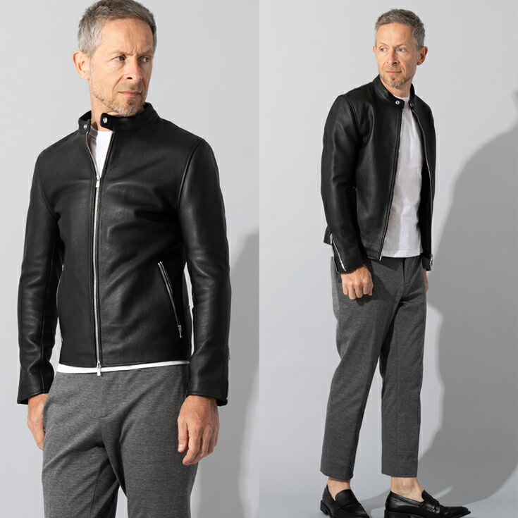 楽天市場】LIUGOO PLUS 本革 シングルライダースジャケット メンズ