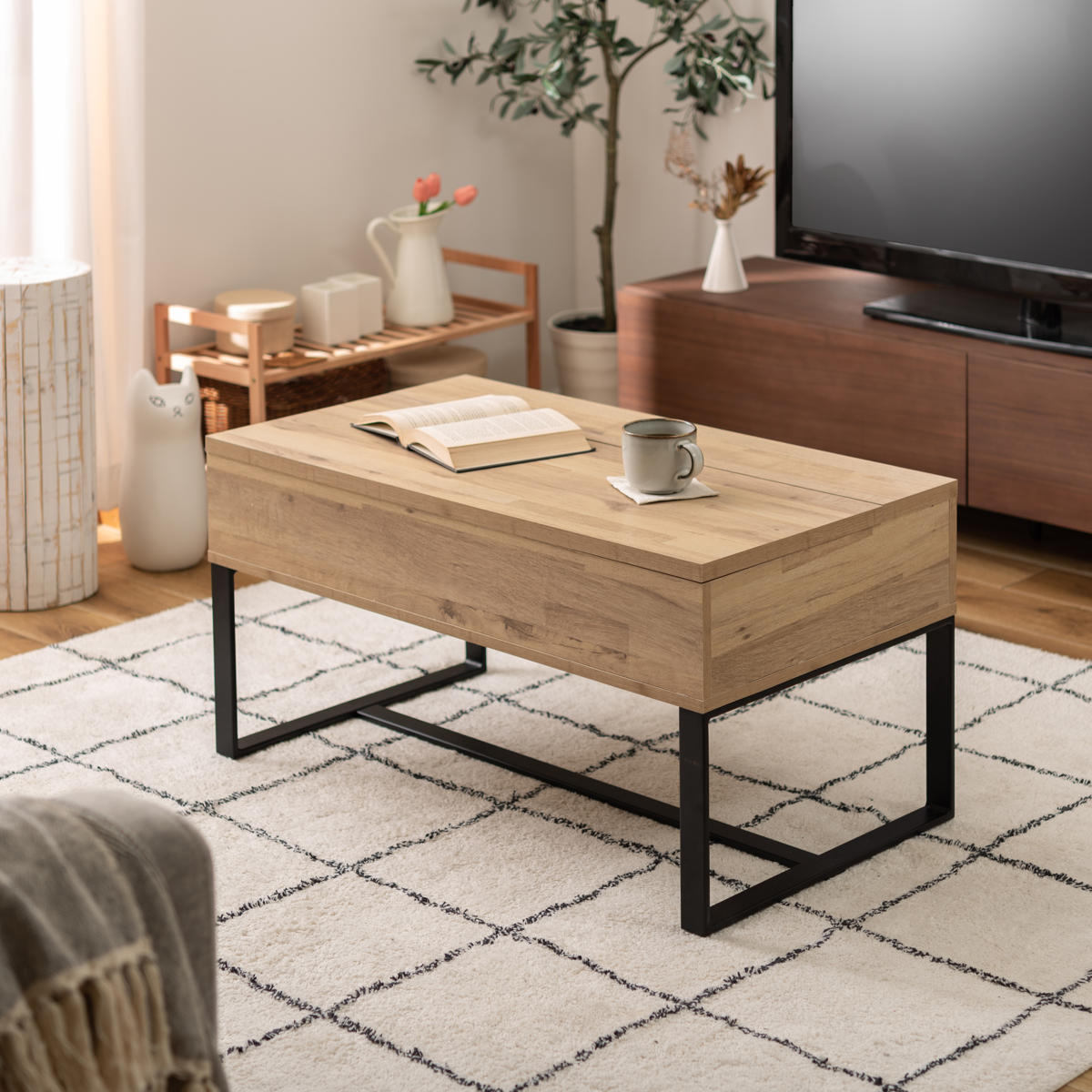 楽天市場】センターテーブル 幅90cm 2WAY 高さ調節 木目調 （ 昇降式