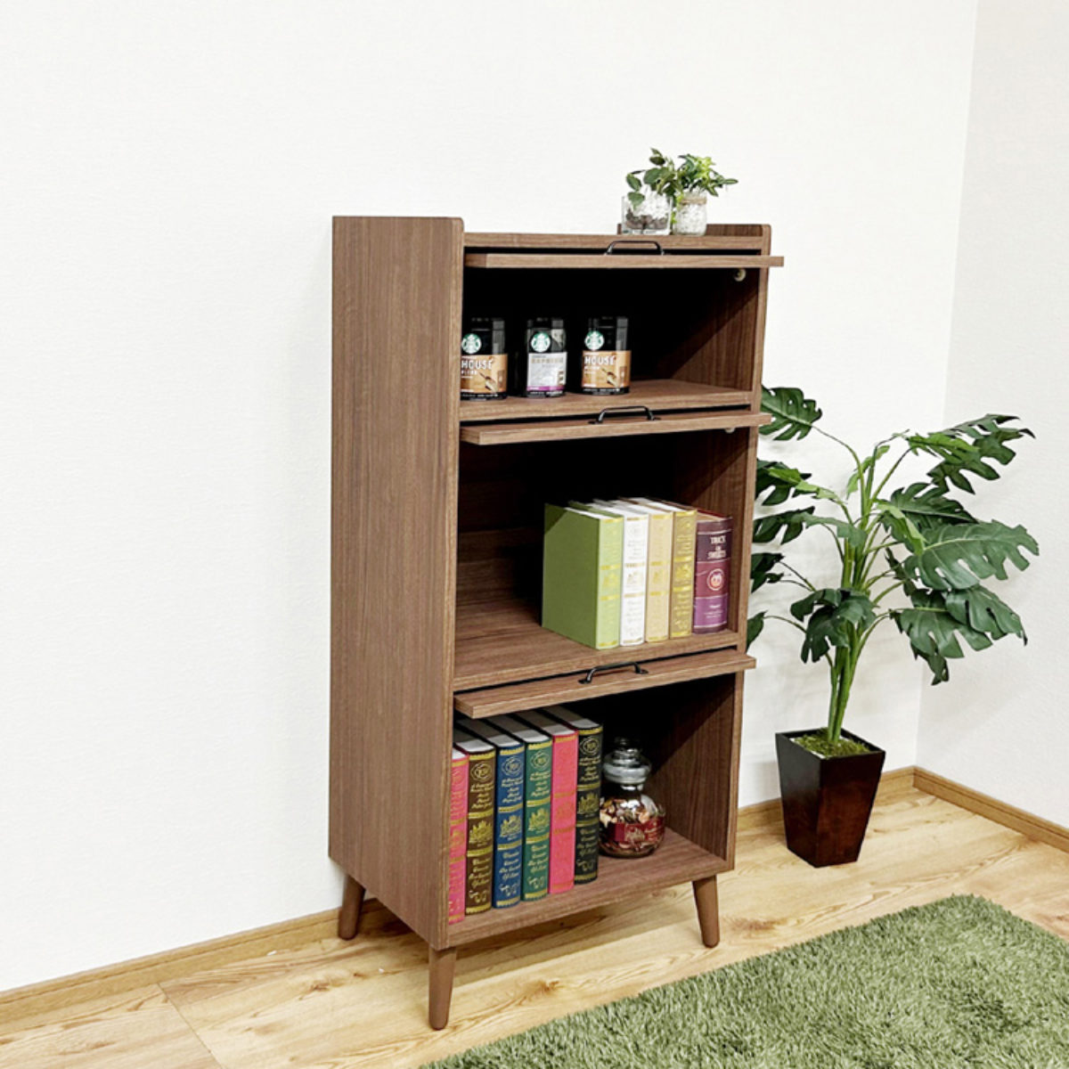 楽天市場】キャビネット 幅60cm 3段 フラップ扉 日本製 （ 本棚 ラック