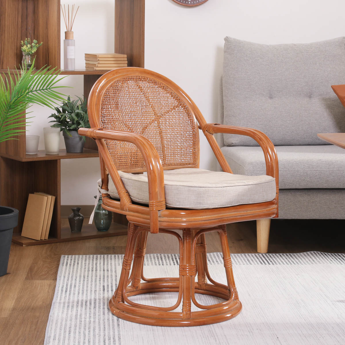 楽天市場】ラタン 回転チェア 座面高40cm クッション付 ハイタイプ