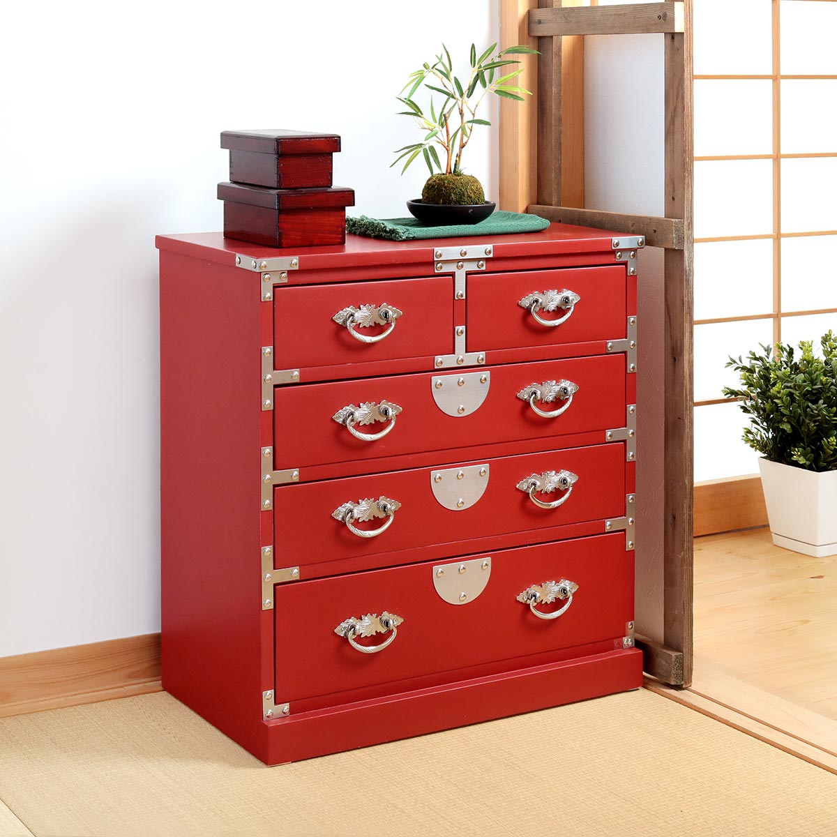 楽天市場】引出箪笥 4段 民芸調 和風チェスト 朱雀 幅58cm （ 送料無料