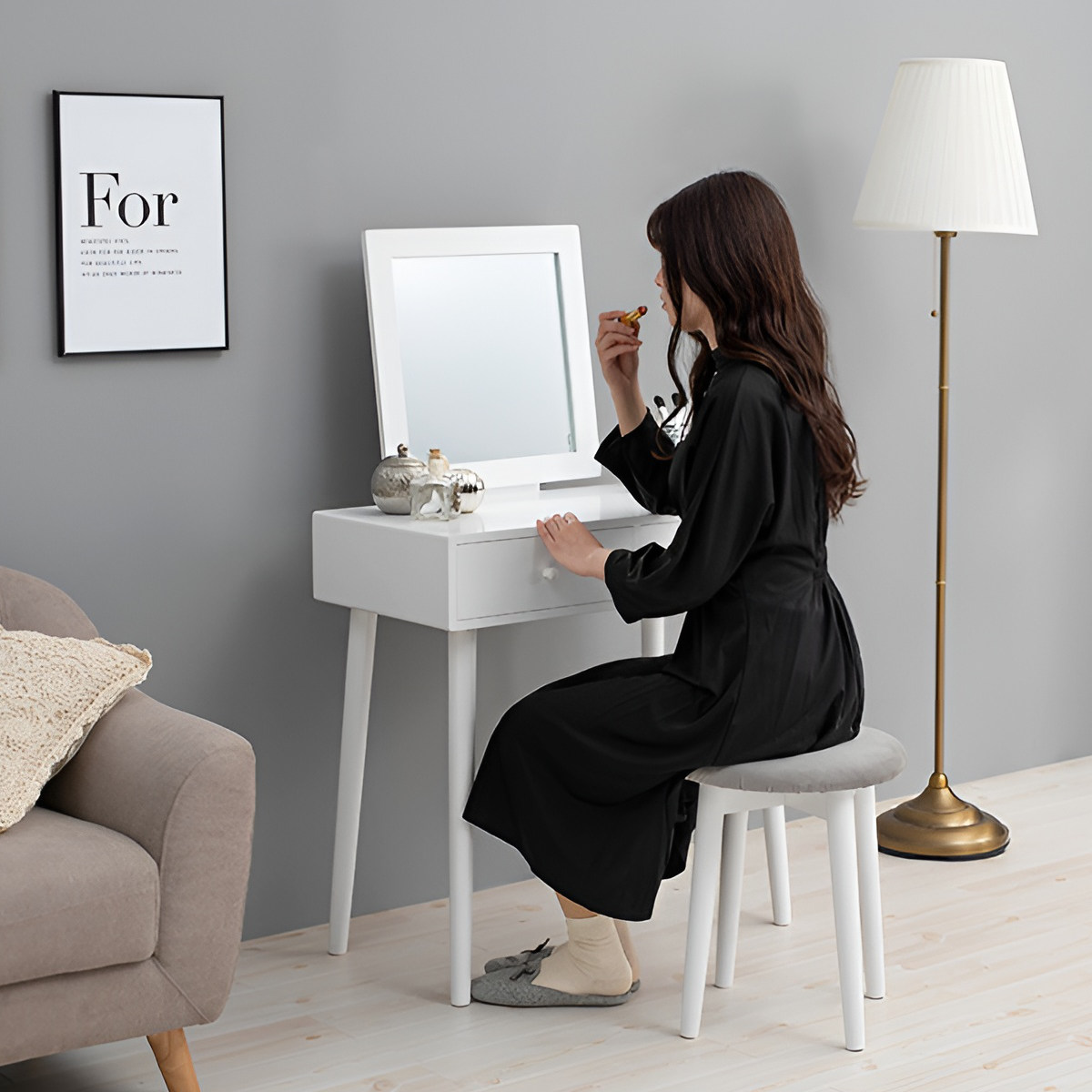 楽天市場】ドレッサー 幅75cm 四角ミラー スツール付き （ 鏡台 椅子