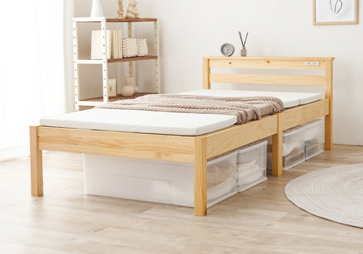 楽天市場】すのこベッド シングル 簡単組立 宮棚 2口コンセント付 工具