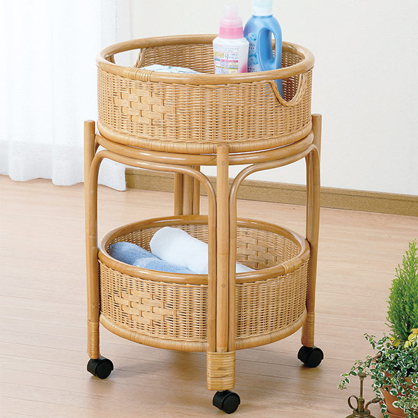 楽天市場】ランドリーバスケット 2段 ラタン 円形 キャスター付 籐家具