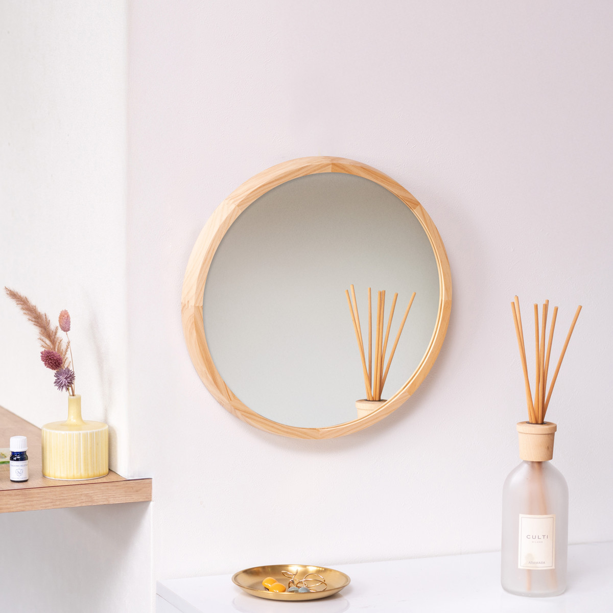 楽天市場】ミラー ウォールミラー 直径34.8cm 壁掛け 木製 無垢材 天然