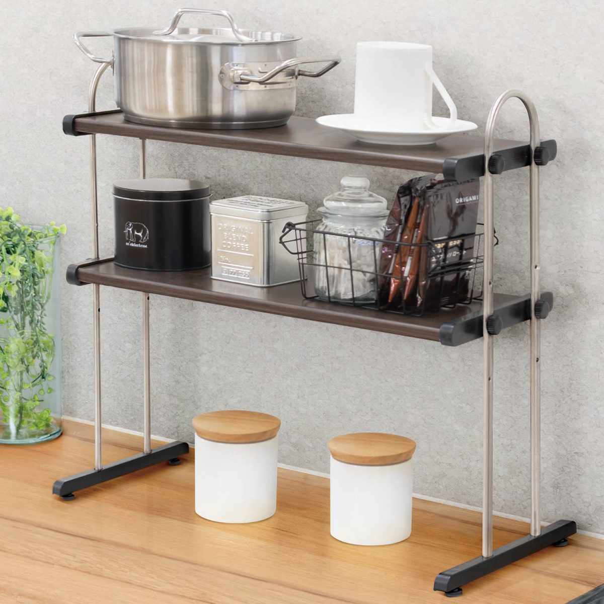 楽天市場】キッチンラック 2段 幅40cm モクメタル （ 木目 キッチン