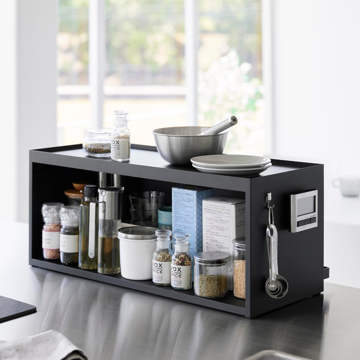 楽天市場】山崎実業 tower 前が開くキッチンカウンター上収納ラック