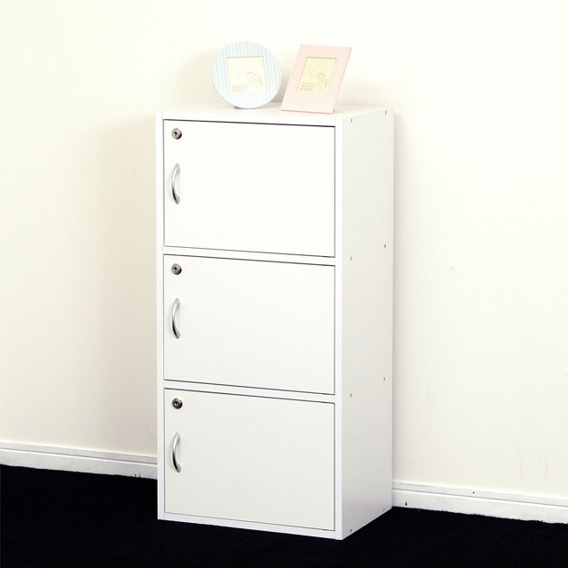 楽天市場】【SALE ポイント5倍】3段カラーボックス 本棚 鍵付き 扉付き