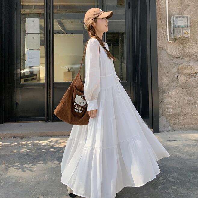 楽天市場】白ワンピース 無地 ロングワンピース レディース 森ガール