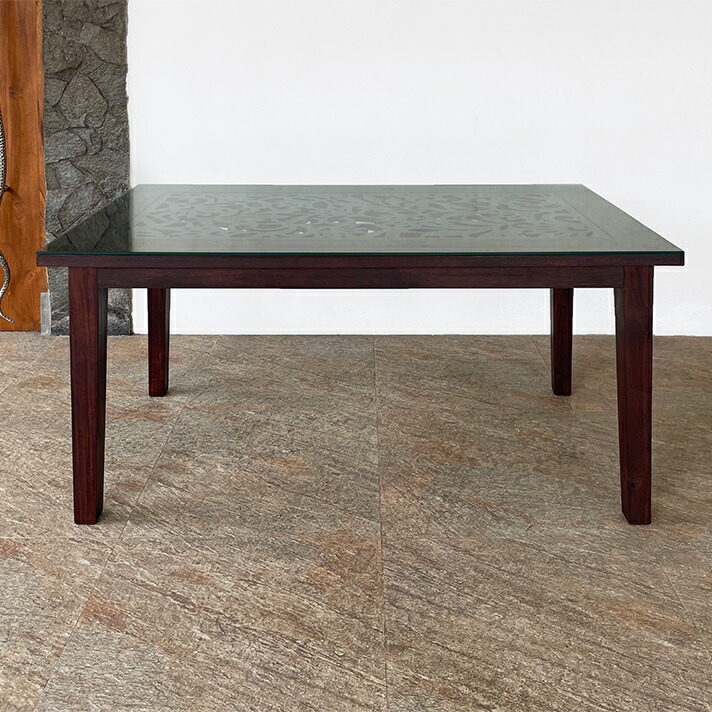 楽天市場】アジアン テーブル ガラス天板 ダイニングテーブル