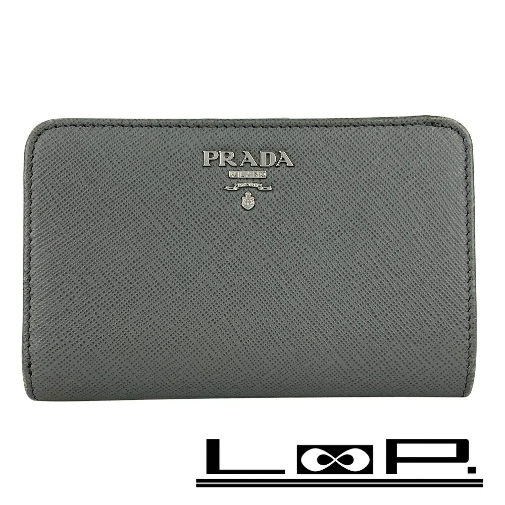 ⭐︎369T⭐︎ PRADA グレー 二つ折り財布 サフィアーノレザー PRADA
