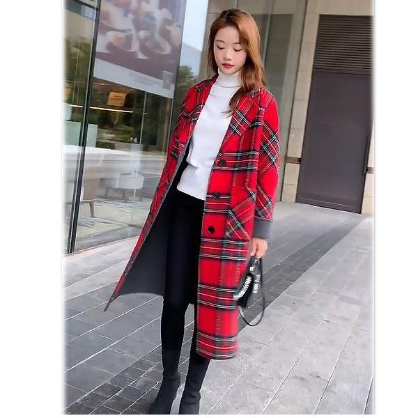 楽天市場】タータンチェックウールロングコート リバーコート ダブル