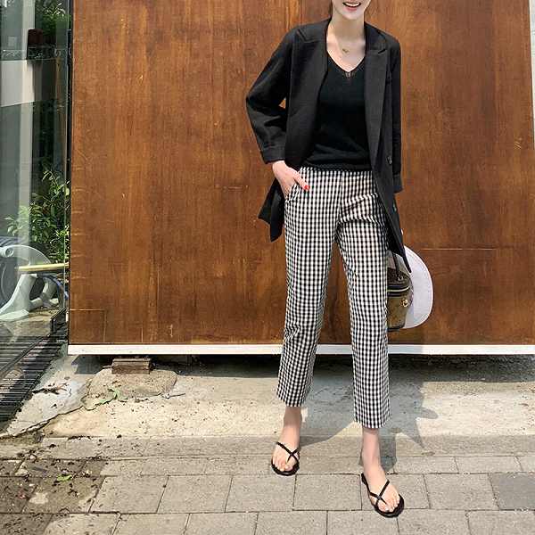 楽天市場】ギンガムチェックパンツ スキニー スラックス ウエストゴム