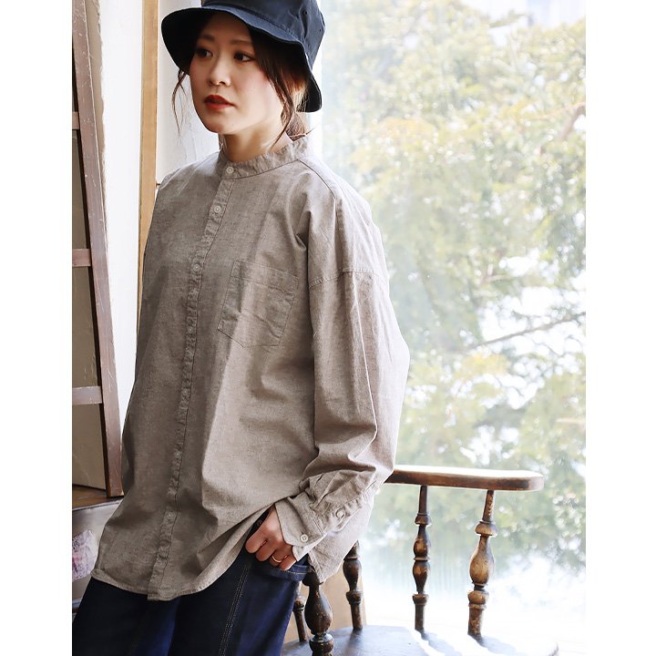 楽天市場】スタンドカラー シャツ 長袖 メンズ レディース バンド