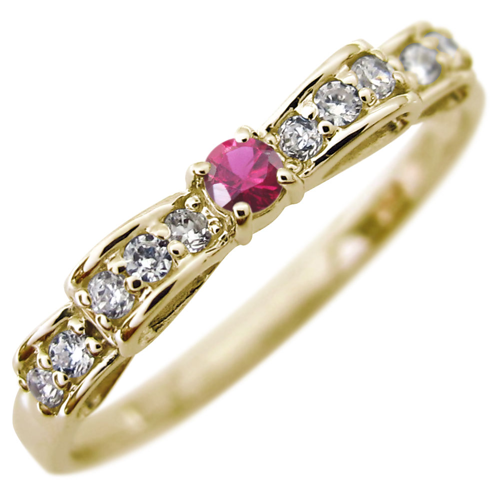 楽天市場】ルビー 指輪 リボン 18k K18 ルビー ピンキーリング 普段