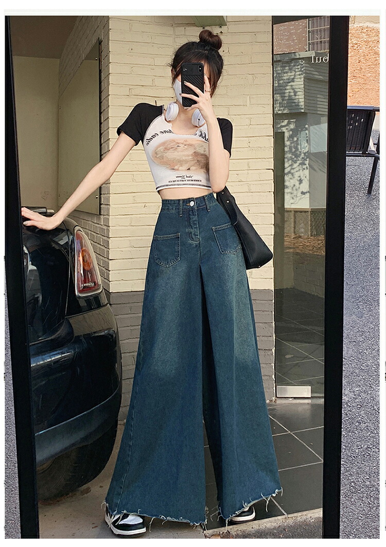 楽天市場】ワイドパンツ デニム レディース ガウチョパンツ 大きい