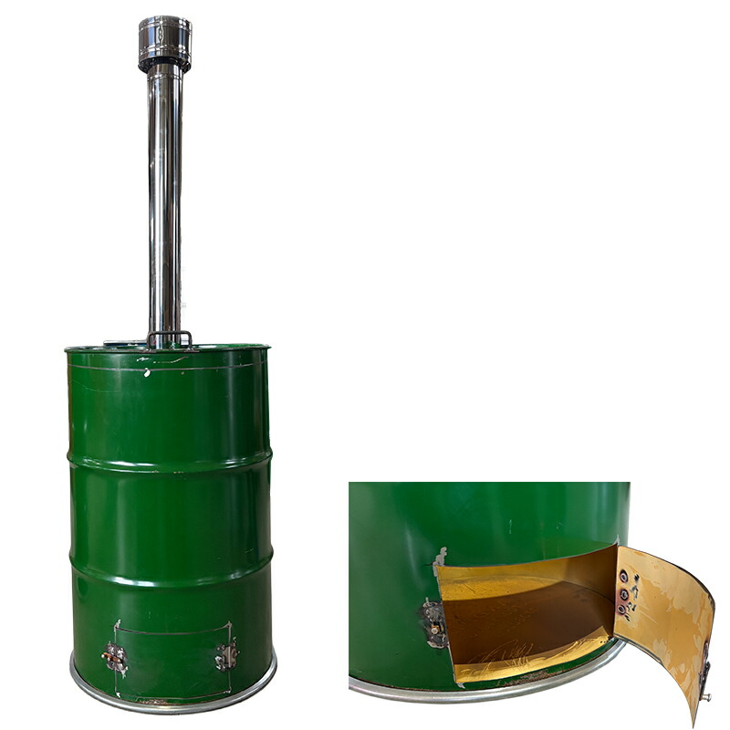 楽天市場】ドラム缶焼却炉下小窓蝶番蓋付 煙突付 200L カラー選択 家庭