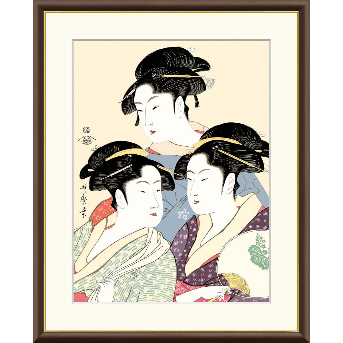 楽天市場】絵画 浮世絵 美人画 寛政の三美人 喜多川歌麿 額入り